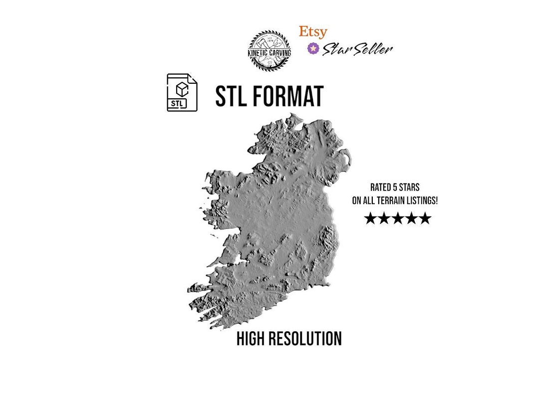 Ireland 3D Topographic Map STL | 3D CNC Carving File, Wood Relief Art ...