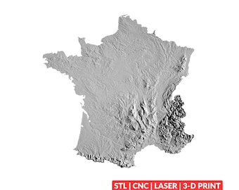 フランス地形図STLファイル｜CNC彫刻ファイル、木製レリーフアート、3Dプリント対応