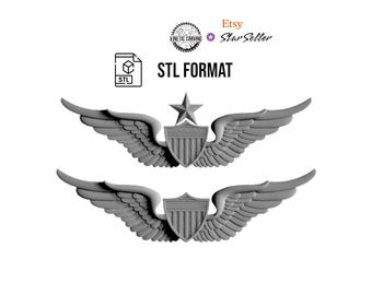 Aviation Badge Wings STL File: 3D Printing, CNC Carving (Digital Download)