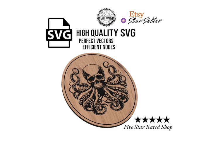 Skull Octopus SVG File for Woodworking, CNC, Printing and Lasering svg, dxf, eps, pdf
