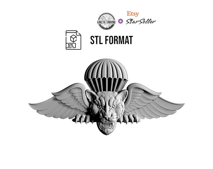 3D STL Model of Dominican Republic Jump (Airborne) Wings, for 3D Printing, CNC Woodworking