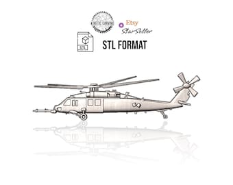 HH-60 Pavehawk Helicopter (Side Angle) STL File for Woodworking, CNC, Printing and Lasering
