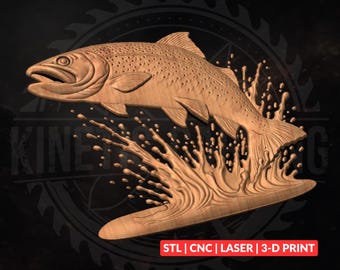 River Trout STL | 3D CNC Relief File, Woodworking, 3D Printing, Laser Engraving