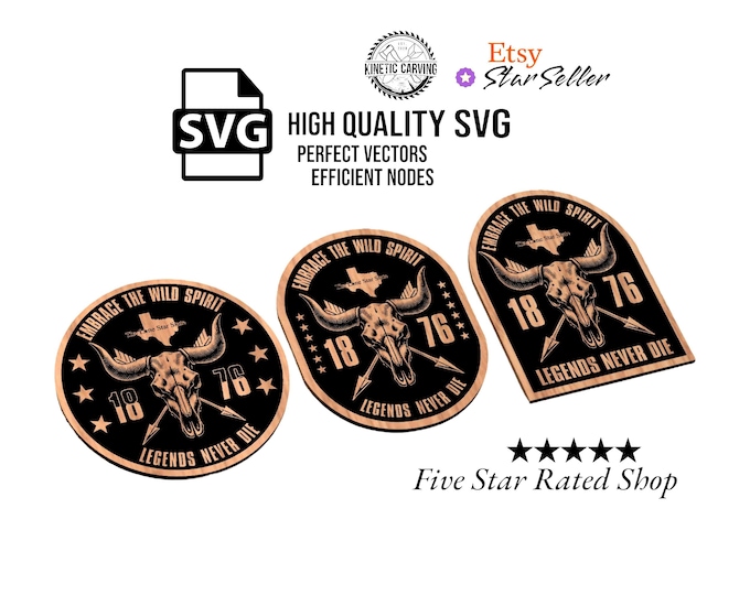 Texas Longhorn 1876 Design SVG File for Woodworking, CNC, Printing, Lasering, and Clothing