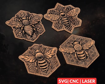 Bee Collection Art Bundle SVG | CNC Laser Cut File, Wood Wall Art, Glowforge Engraving, LightBurn Ready