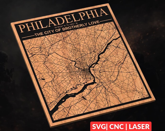 Philadelphia, Pennsylvania City Map SVG | CNC Laser Cut File, Wood Wall Art, Glowforge Engraving, LightBurn Ready