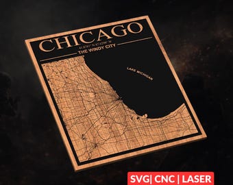 Chicago Illinois City Map SVG | CNC Laser Cut File, Wood Wall Art, Glowforge Engraving, LightBurn Ready