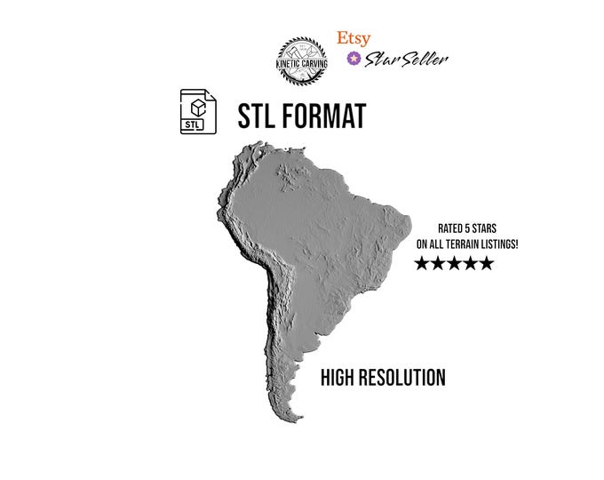 South America Terrain STL File – 3D Topographic Map for CNC, 3D Printing, or 3D Lasering