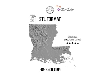 Louisiana Terrain 3D Topographic Map: STL File for CNC, 3D Printing (Digital Download)