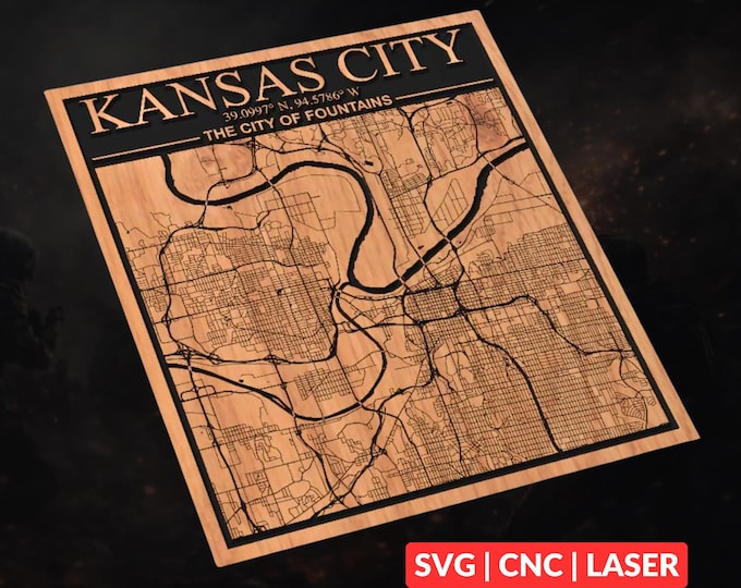 Kansas City Missouri Map SVG | CNC Laser Cut File, Wood Wall Art, Glowforge Engraving, LightBurn Ready