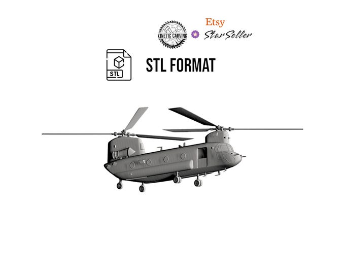 CH-47 Chinook Helicopter (Side Angle) STL File for Woodworking, CNC, Printing and Lasering