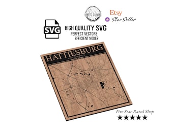 Hattiesburg, Mississippi City Map SVG | CNC Laser Cut File, Wood Wall Art, Glowforge Engraving, LightBurn Ready