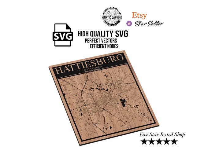 Hattiesburg, Mississippi City Map SVG File for Woodworking, CNC, Printing and Lasering (Digital Download)