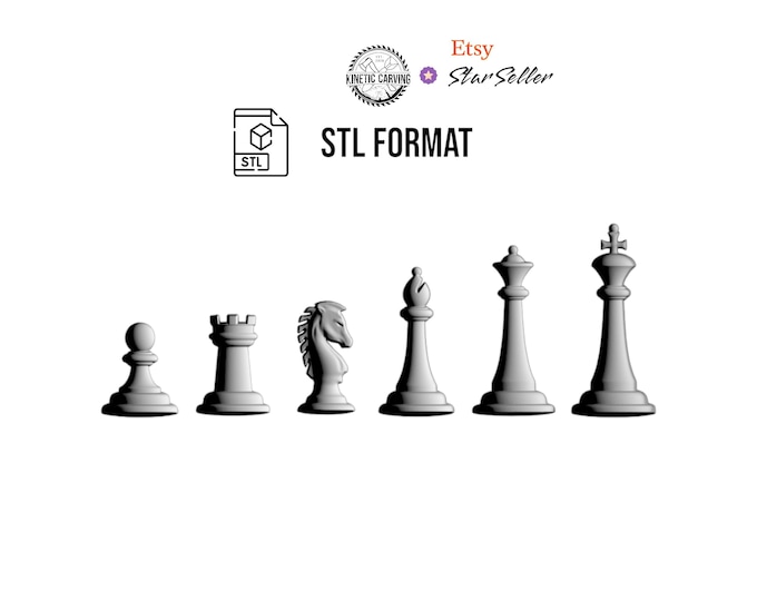 Chess Set (Each Player) STL File for Woodworking, CNC, Printing and Lasering