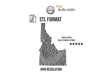 Idaho Terrain 3D Topographic Map STL | 3D CNC Carving File, Wood Relief Art, 3D Printing Ready