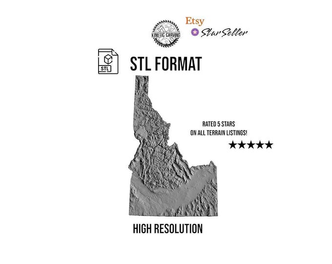 Idaho Terrain 3D Topographic Map STL File: CNC, 3D Printing