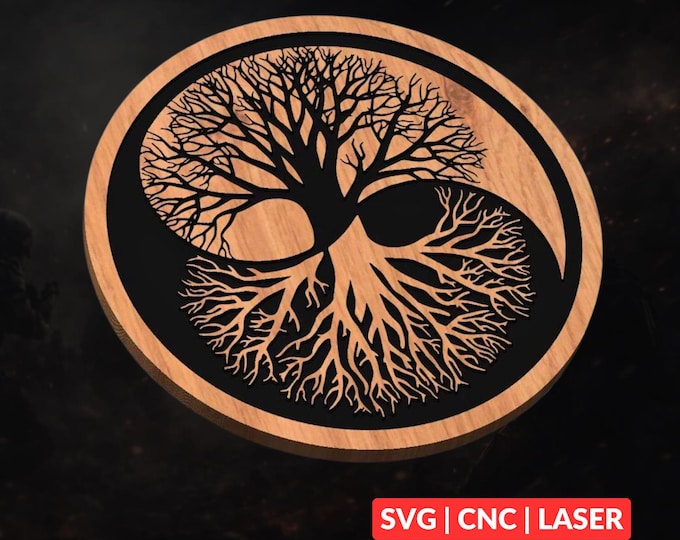 Tree of Life Yin Yang SVG | CNC Laser Cut File, Wood Wall Art, Glowforge Engraving, LightBurn Ready