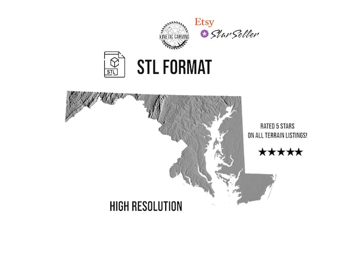 Maryland Terrain STL File – 3D Topographic Map for CNC, 3D Printing, or 3D Lasering