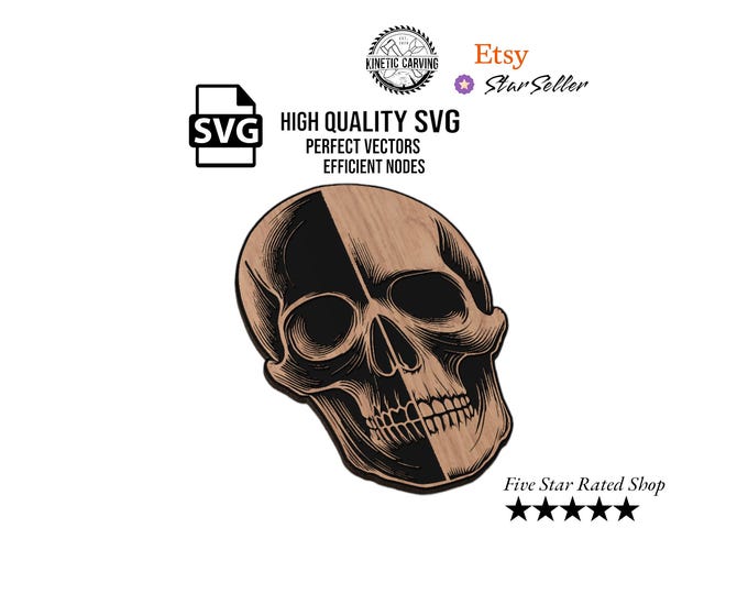 Black - White Skull SVG File for Woodworking, CNC, Printing and Lasering