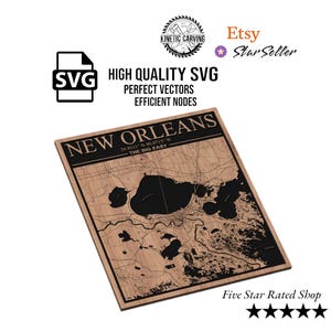 New Orleans, Louisiana Stadt Karte SVG-Datei für Holzbearbeitung, CNC, Druck und Lasern