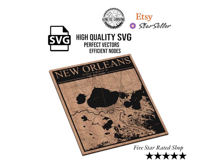 New Orleans, Louisiana City Map SVG File for Woodworking, CNC, Printing and Lasering