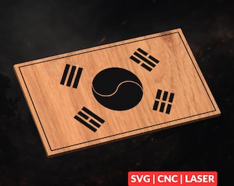 South Korea Flag SVG | CNC Laser Cut File, Wood Wall Art, Glowforge Engraving, LightBurn Ready