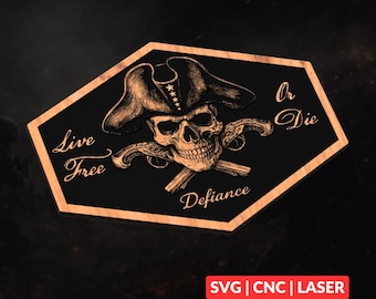 Patriot Skull SVG | Live Free or Die CNC Laser Cut File, Wood Wall Art, Glowforge Engraving, LightBurn Ready