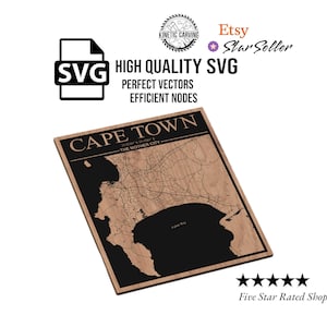 Mapa de Ciudad del Cabo, Sudáfrica (SVG/Archivo para corte láser CNC), Arte de pared en madera, Grabado Glowforge, Listo para LightBurn