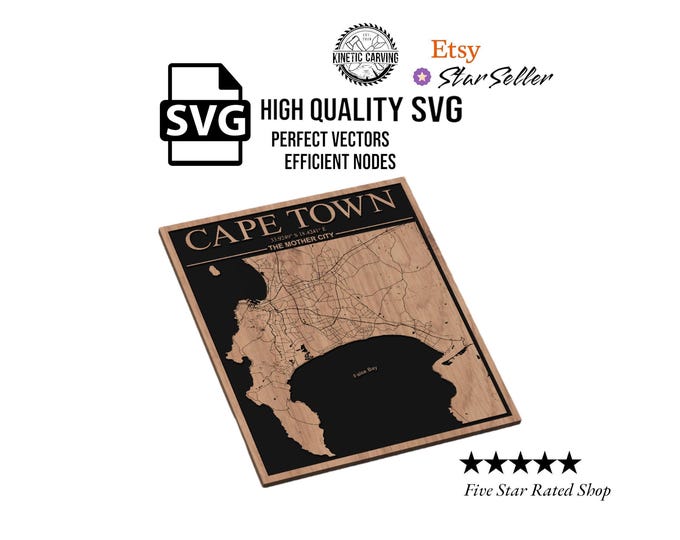 Cape Town City Map SVG File: CNC, Laser Cut, Woodworking (Digital Download)