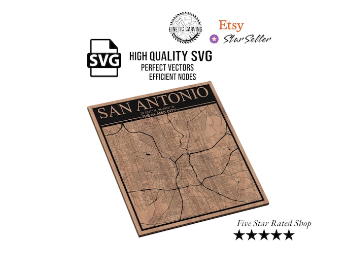 San Antonio, Texas City Map SVG File for Woodworking, CNC, Printing and Lasering