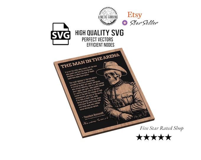 The Man in the Arena SVG | Theodore Roosevelt Skeleton Soldier Quote – Motivational CNC Laser Cut File for Military or Patriotic Decor