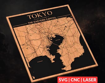 Tokyo, Japan City Map SVG | CNC Laser Cut File, Wood Wall Art, Glowforge Engraving, LightBurn Ready