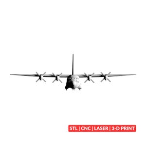 Archivo STL/CNC de relieve del avión C-130 Hercules, carpintería, impresión 3D, grabado láser.