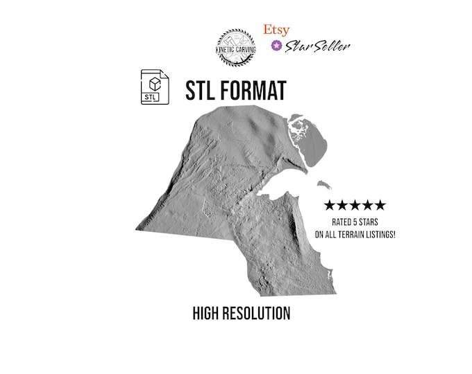 Kuwait Terrain STL File – 3D Topographic Map for CNC, 3D Printing, or 3D Lasering