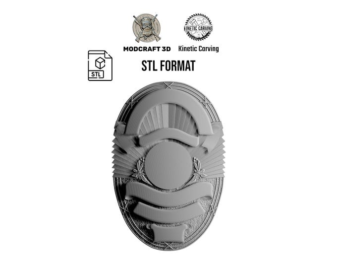 Blank Police Badge STL – Customizable Law Enforcement Badge Template for CNC Carving, 3D Lasing or 3D Printing