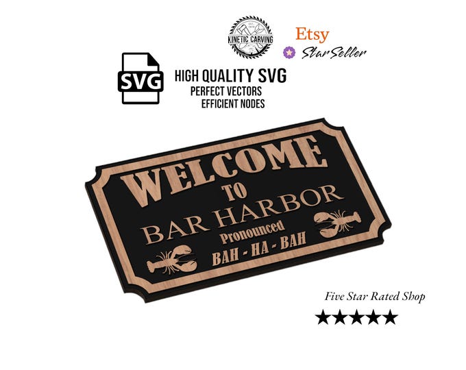 Bar Harbor Maine Design SVG File for Woodworking, CNC, Printing and Lasering