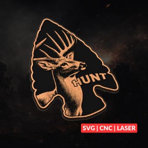 Arrowhead Deer Hunt SVG | CNC Laser Cut File, Wood Wall Art, Glowforge Engraving, LightBurn Ready