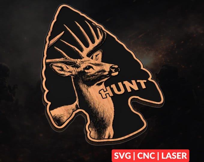 Arrowhead Deer Hunt SVG | CNC Laser Cut File, Wood Wall Art, Glowforge Engraving, LightBurn Ready