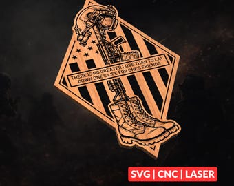 Fallen Soldier Memorial SVG | No Greater Love CNC File, Battlefield Cross, Laser Engraving
