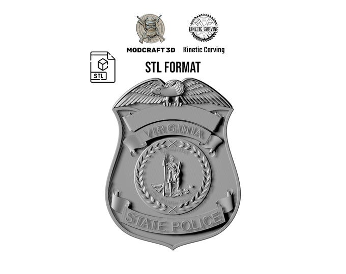 Virginia State Police Badge STL File: 3D Model for CNC Carving/Printing