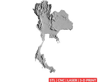 タイの地形図STLファイル｜CNC彫刻ファイル、木製レリーフアート、3Dプリント対応