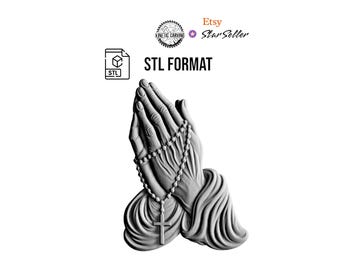 Praying Hands STL File | Religious 3D Model with Rosary Cross (Digital Download)