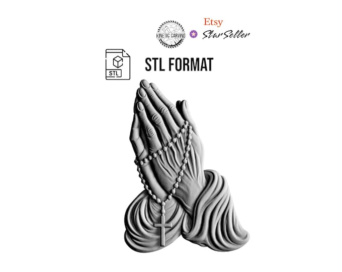 Praying Hands STL File | Religious 3D Model with Rosary Cross (Digital Download)