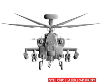 AH-64 Apache Helicopter STL | 3D CNC Carving File, Wood Relief Art, 3D Printing Ready