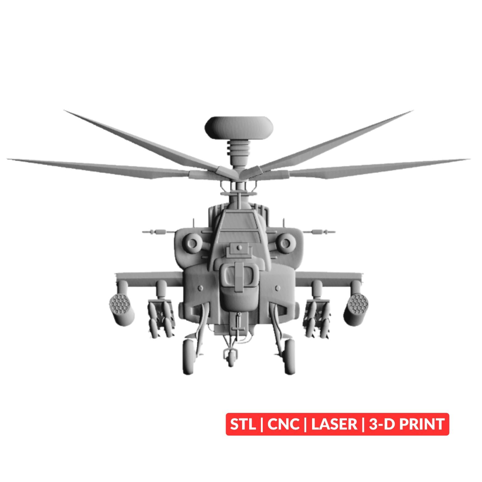 AH-64 Apache Helicopter STL | 3D CNC Carving File, Wood Relief Art