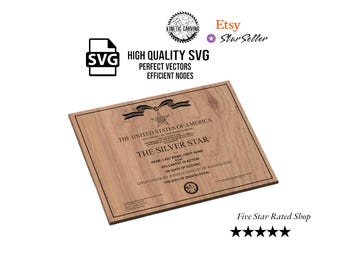 Silver Star Military Award Plaque SVG File for Woodworking, CNC, Printing and Lasering