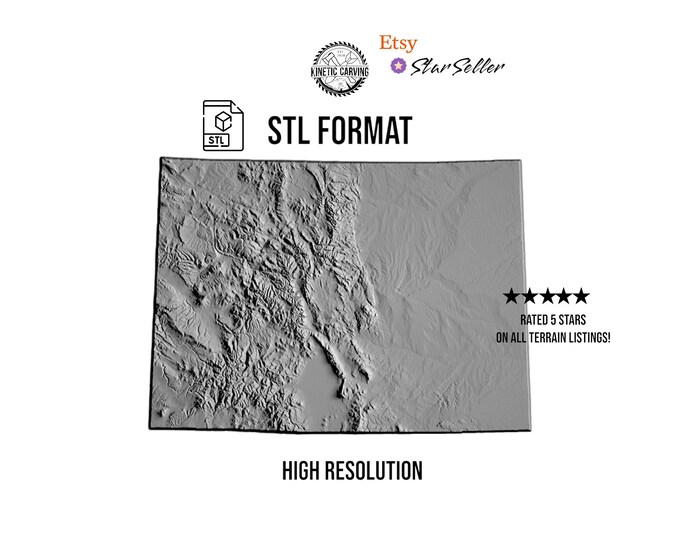 Colorado Terrain STL File – 3D Topographic Map for CNC, 3D Printing, or 3D Lasering