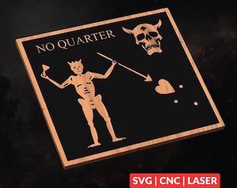 Blackbeard Pirate 'No Quarter' Logo SVG | CNC Laser Cut File, Wood Wall Art, Glowforge Engraving, LightBurn Ready