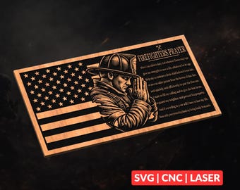Firefighter Prayer SVG | American Flag CNC File, First Responder Laser Engraving, Wood Sign