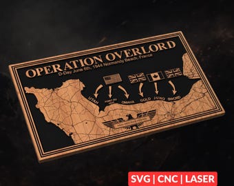 Operation Overlord Battle Map (D-Day) SVG | CNC Laser Cut File, Wood Wall Art, Glowforge Engraving, LightBurn Ready